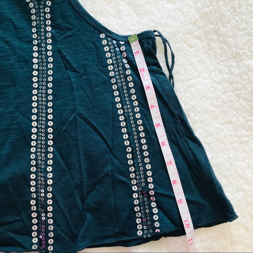 SOLD ♥️ Free People Glitter Sequin City High Neck Bow Tie Tank Blouse Turquoise - Picture 5 of 8